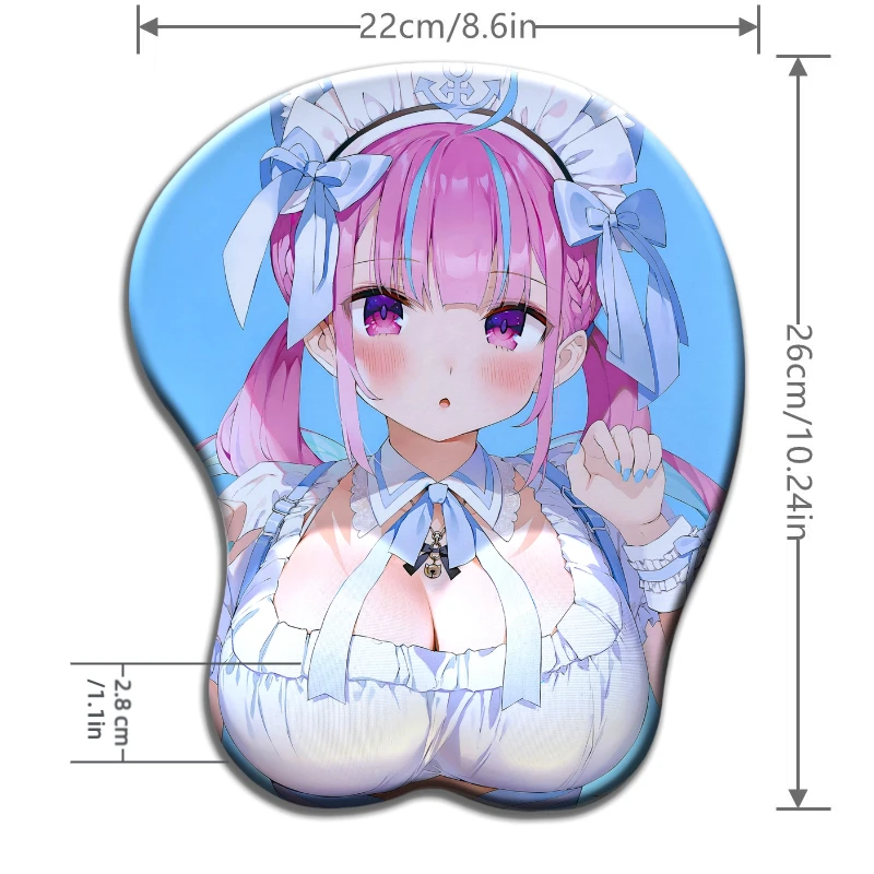 

minato aqua Blue maid costume girl Oppai 3D Silicone Wrist Rest Mouse Pad Kawaii Game hololive Boob Desk Pad Use Ergonomic