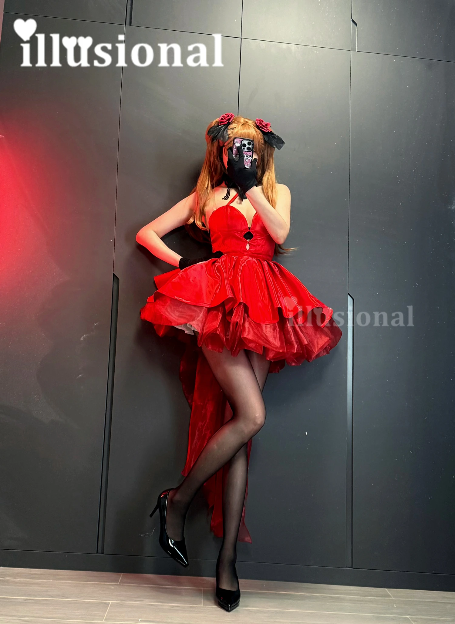 

illusional Asuka Langley cosplay costume women nikk anime evening party sexy dress red