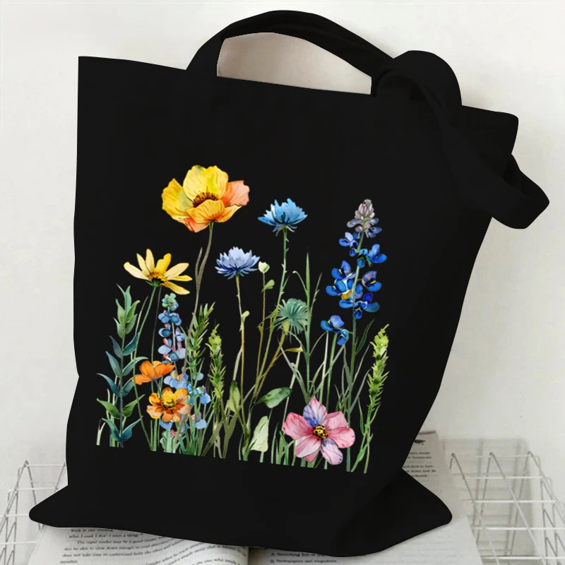 Woman\'s Shoulder Bag Wildflowers Pattern Tote Bags Canvas Shoulder Bags for Travel Daily Commuting Women\'s Reusable Shopping Bag