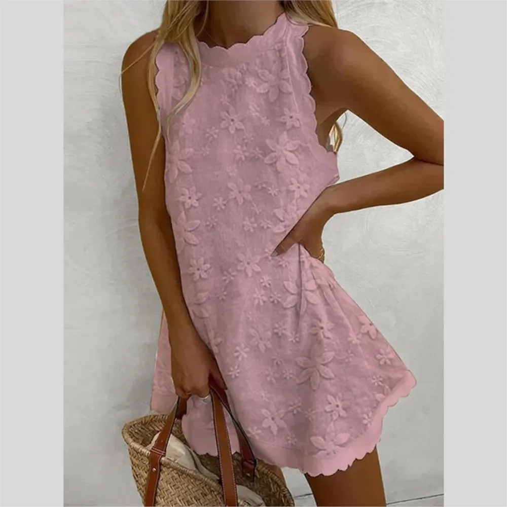 Casual White Lace Mini Dress Women Summer 2024 Fashion Sleeveless Loose Chic Short Party Vacation Dresses Elegant Vestidos