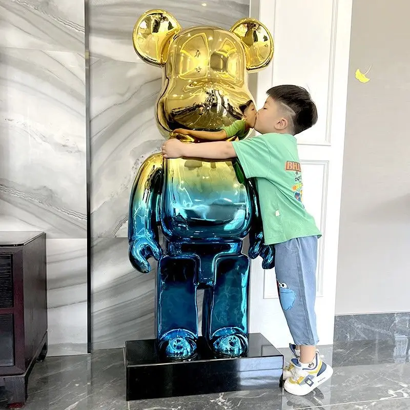 50/80cm Gradient Bear Figure Plating Violent Bear Statues Large Mirror Sculpture Creative Luxury Living Room Decoration Ornament