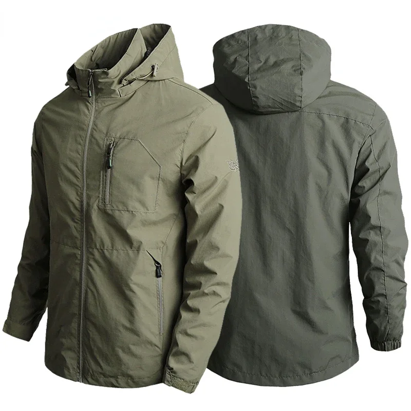 

Hot Sale Mens Outdoor Hiking Jackets Summer unload Multi-pockets Tactical Hunting Fishing Waterproof Hooded Thin Jacket Men