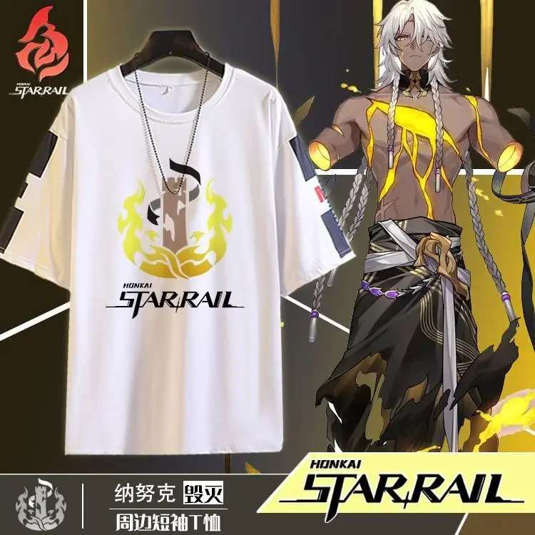 Honkai:Star Rail T-Shirts Nanook Aeons Aha Fuli Print Short-sleeved T-shirt Men Harajuku Couple Loose Streetwear Clothes Tops