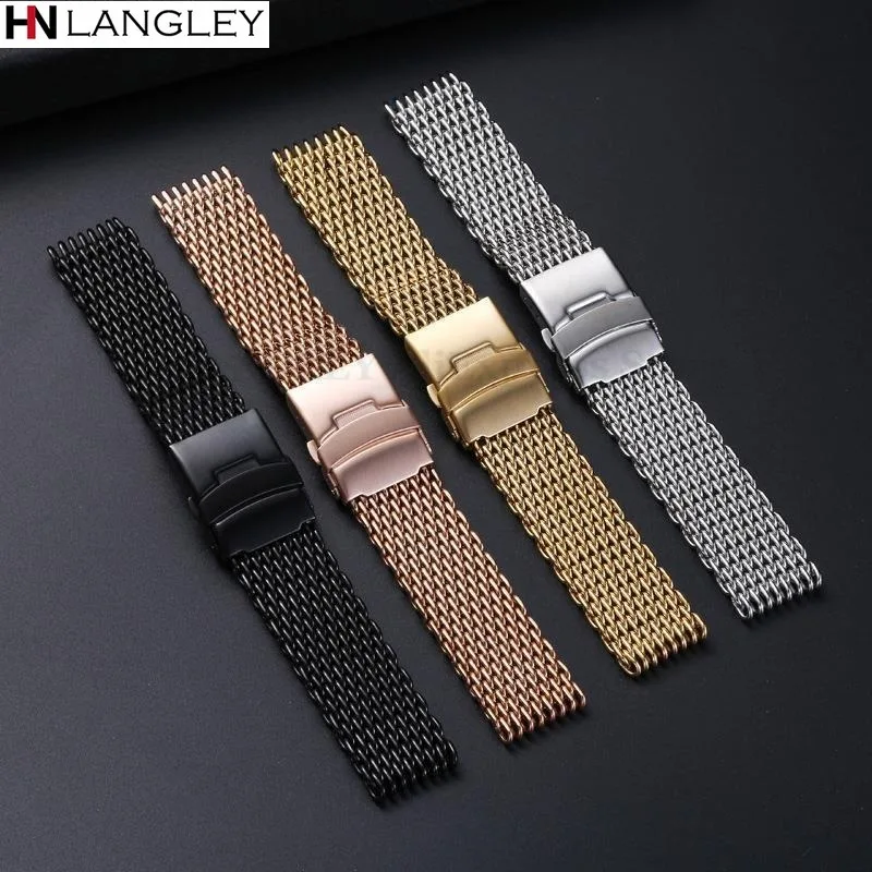 18mm 20mm 22mm Mesh Solid Stainless Steel Watchbands for Seiko Diving Metal Adjustable Strap for Huawei Watch Gt2/Gt3/4 Bracelet