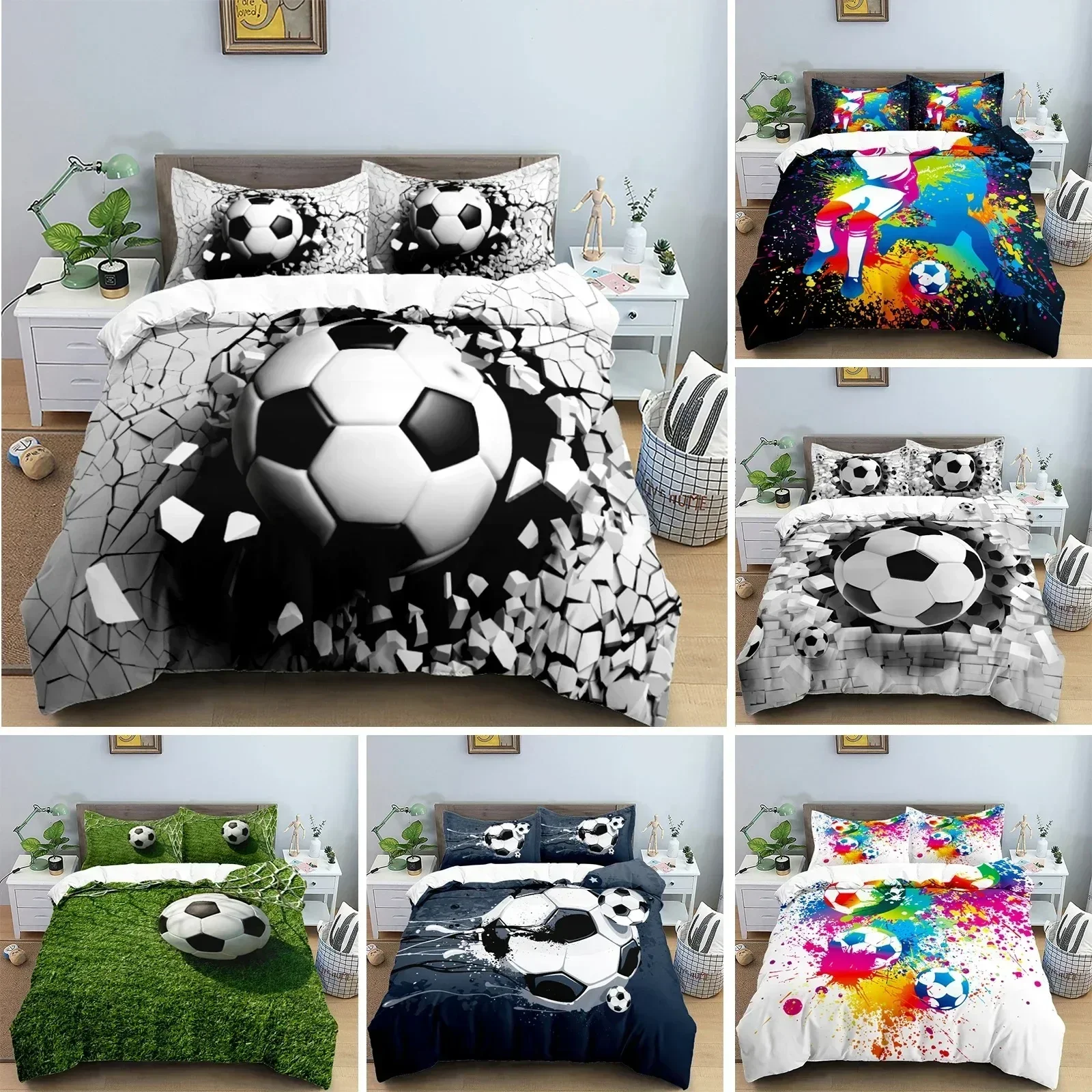 

Football Bedding Set 3D Soccer Child Duvet Cover Single Double Sports Boy Home Textile Comforter Nordic Covers for Bed King Full