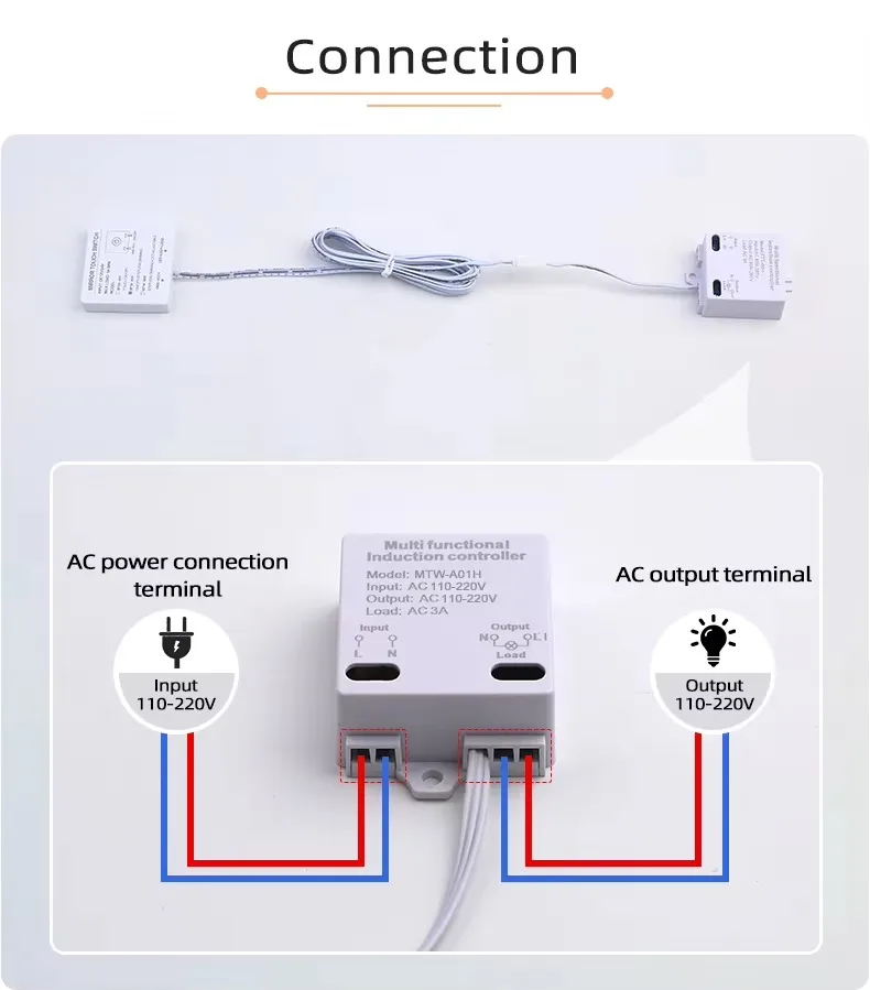 Berührungsschalter zur Steuerung von LED-Leuchten mit 110-220V Wechselstrom oder Entnebelungspads für Badezimmerspiegel, geeignet für Hotel- und Heimspiegel. – Detail 2