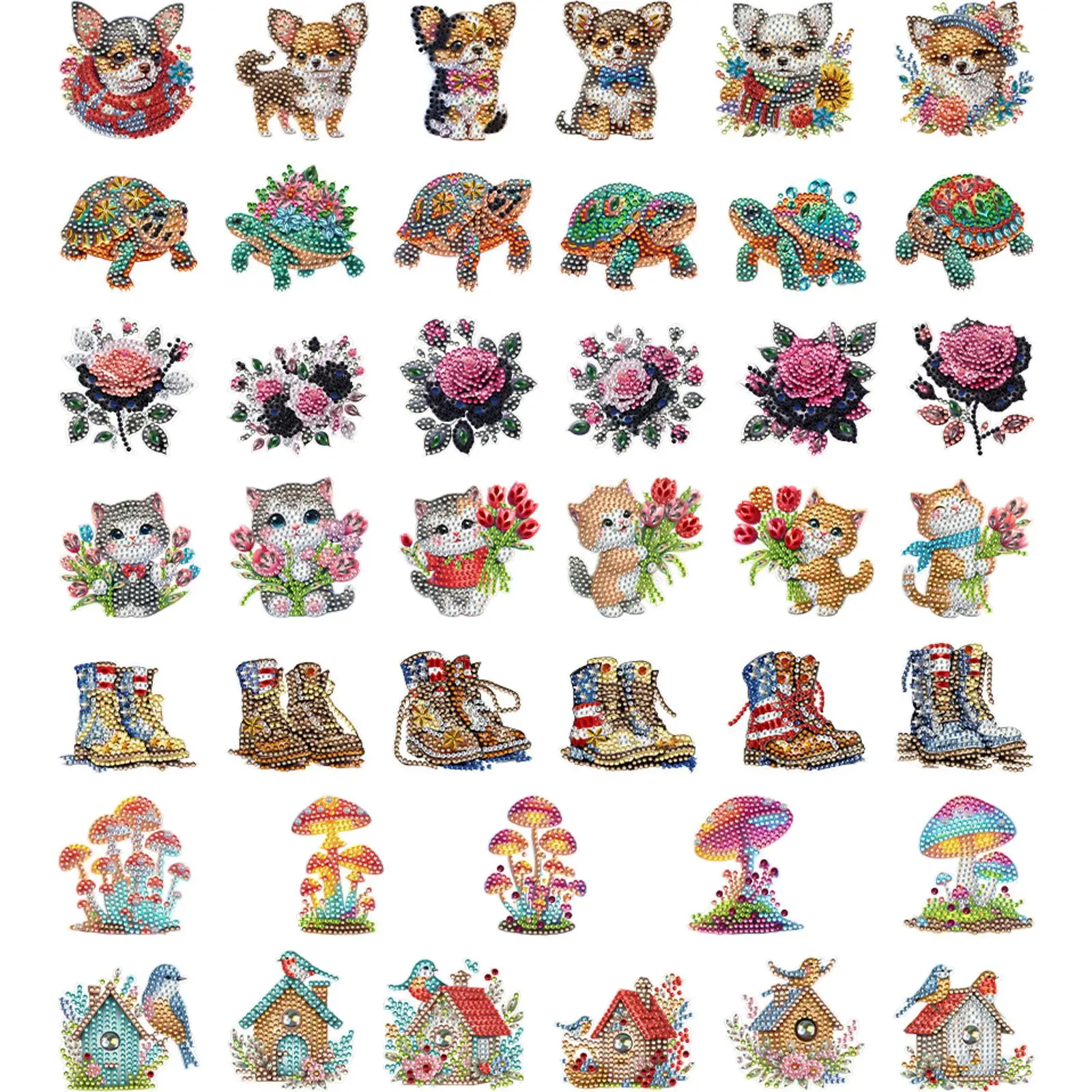 

6Pcs Acrylic Diamond Painting Fridge Magnets DIY Diamond Painting Magnets Kit Crystal Sparkling Diamond Magnets Set