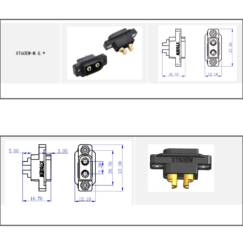 2/5 PCS Amass XT60EW-M Plug Connector Battery Plug Gold-plated Male Connector for RC Drone Aircraft FPV Racing Drone