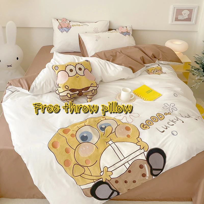 

Cartoon style sheets 100% cotton washed cotton four-piece quilt cover bedding super softreactive printing and dyeing sweet sleep