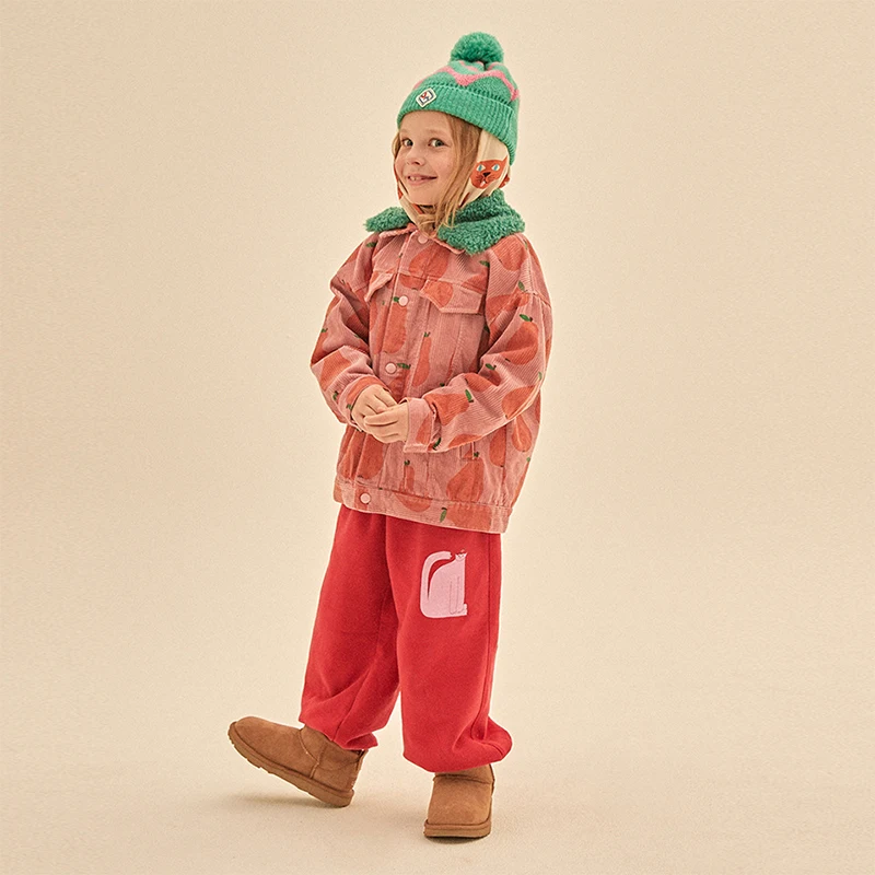 Winter Kids Jacket Korea Boys Cute Print Corduroy Coat Baby Toddler Fashion Outwear Tops Outfit Girl Dress Set