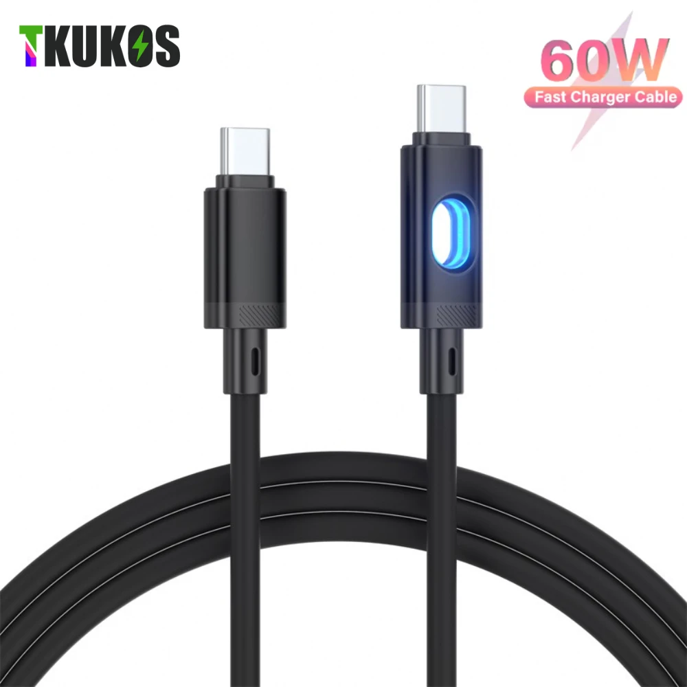 

PD 60W RGB Fast Charging USB C to Type C Cable with LED Light Data Sync Charge Cord for iPhone 15 16 17 Phone Gaming Accessories