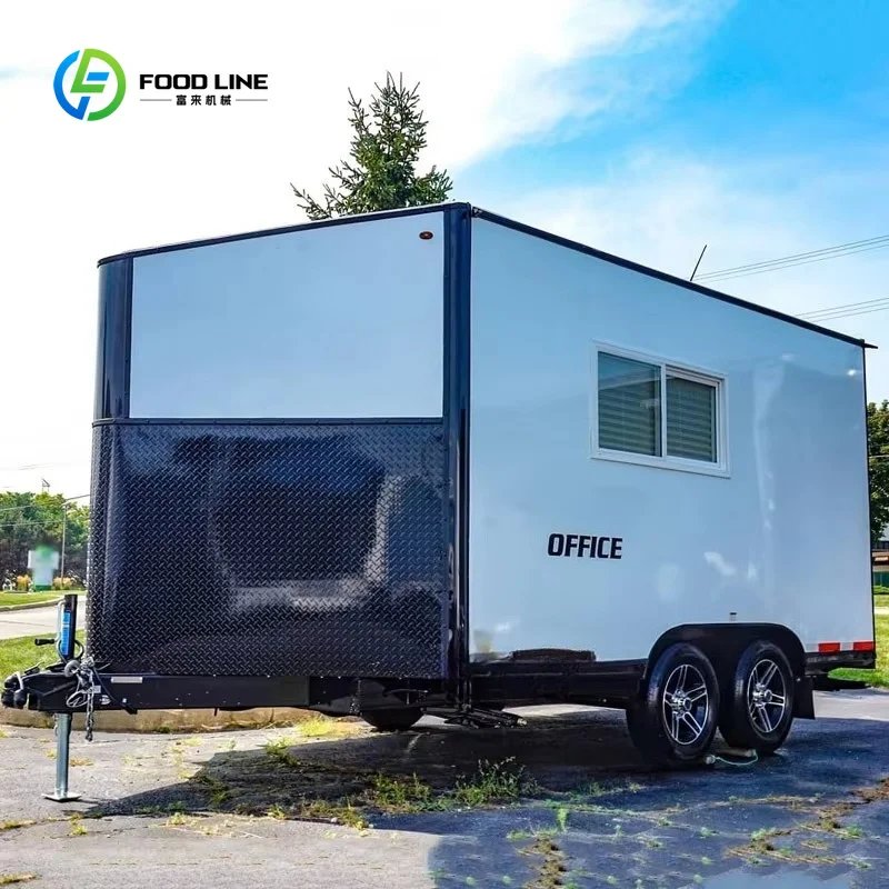 Customized Portable Office Trailer with Glass Windows, Kitchen for Remote Work Locations Mobile Office Trailer on Wheels