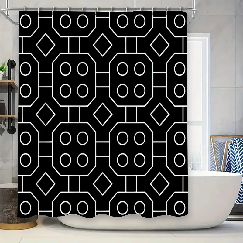 

Modern Bathroom Decor Shower Curtain Black White Geometric Design Waterproof Fabric 3D Printing Customizable Size for Bathtub or