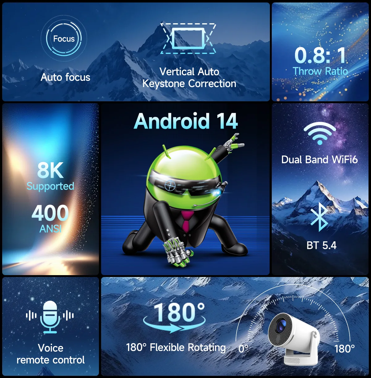 Magcubic HY320Pro Full HD Projektor Android 14 Native 1080P Beamer Auto-Fokus Tragbares Heimkino Sprachsteuerung HY300 Pro Upgrade – Detail 2