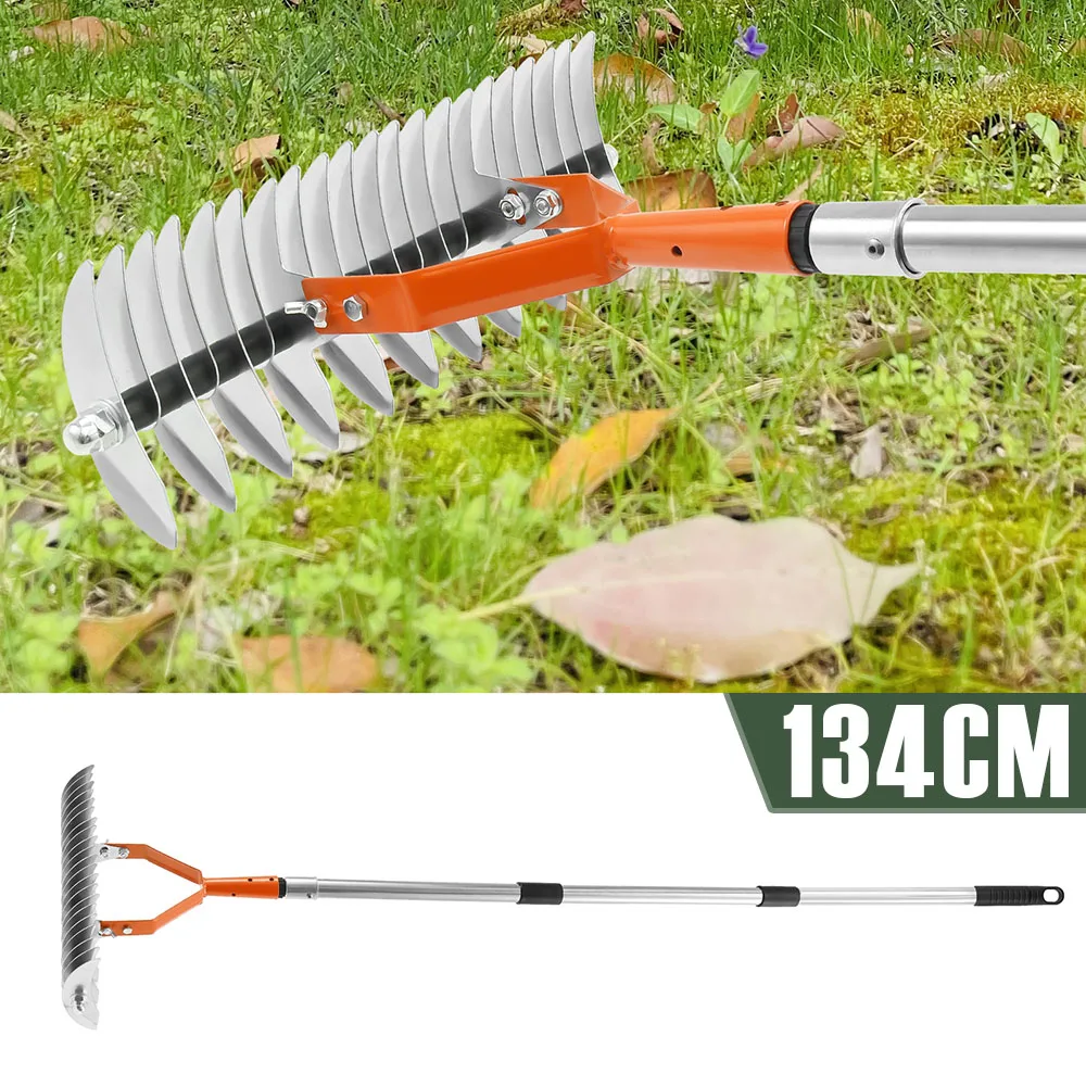 

134CM Thatch Rake Double Sided Lawn Thatching Rake with Adjustable Stainless Steel Handle Grass Rake Yard Garden Cleaning Tool
