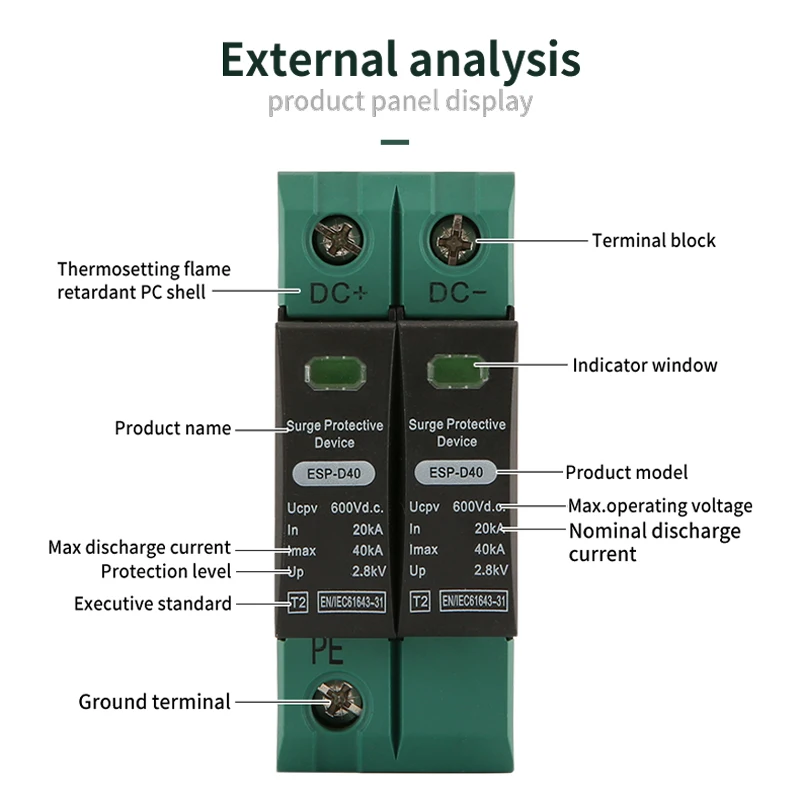 XIONGISOLAR 2P guida Din DC SPD 600V 20KA ~ 40KA House SPD protezione contro le sovratensioni dispositivo di protezione a bassa tensione