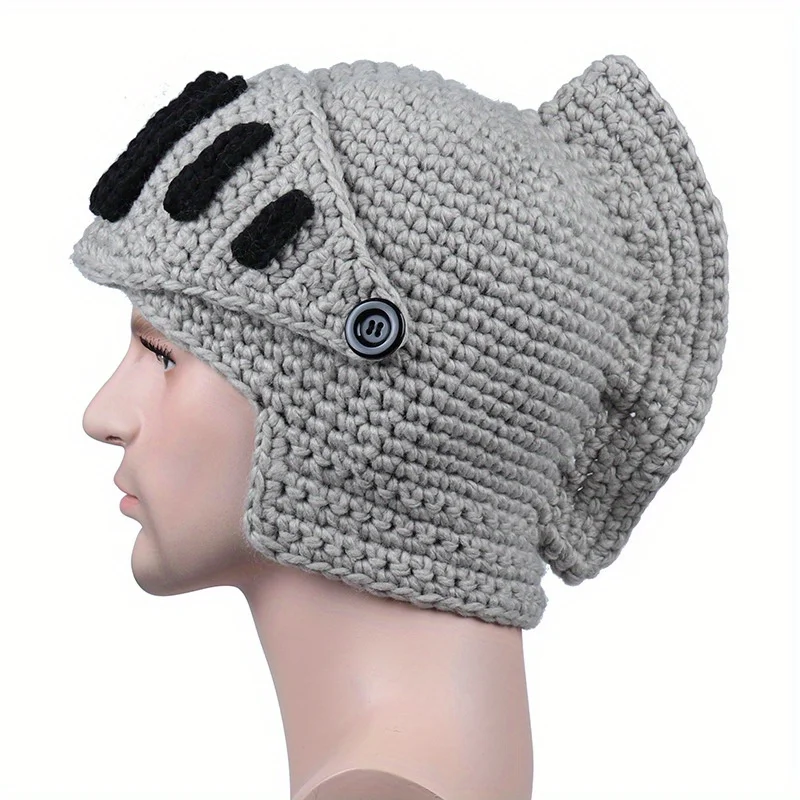 Men's Hand Knit Roman Knight Gladiator Mask Hat for Winter Soft Wool Yarn Material  Winter Warm Knitted Hat