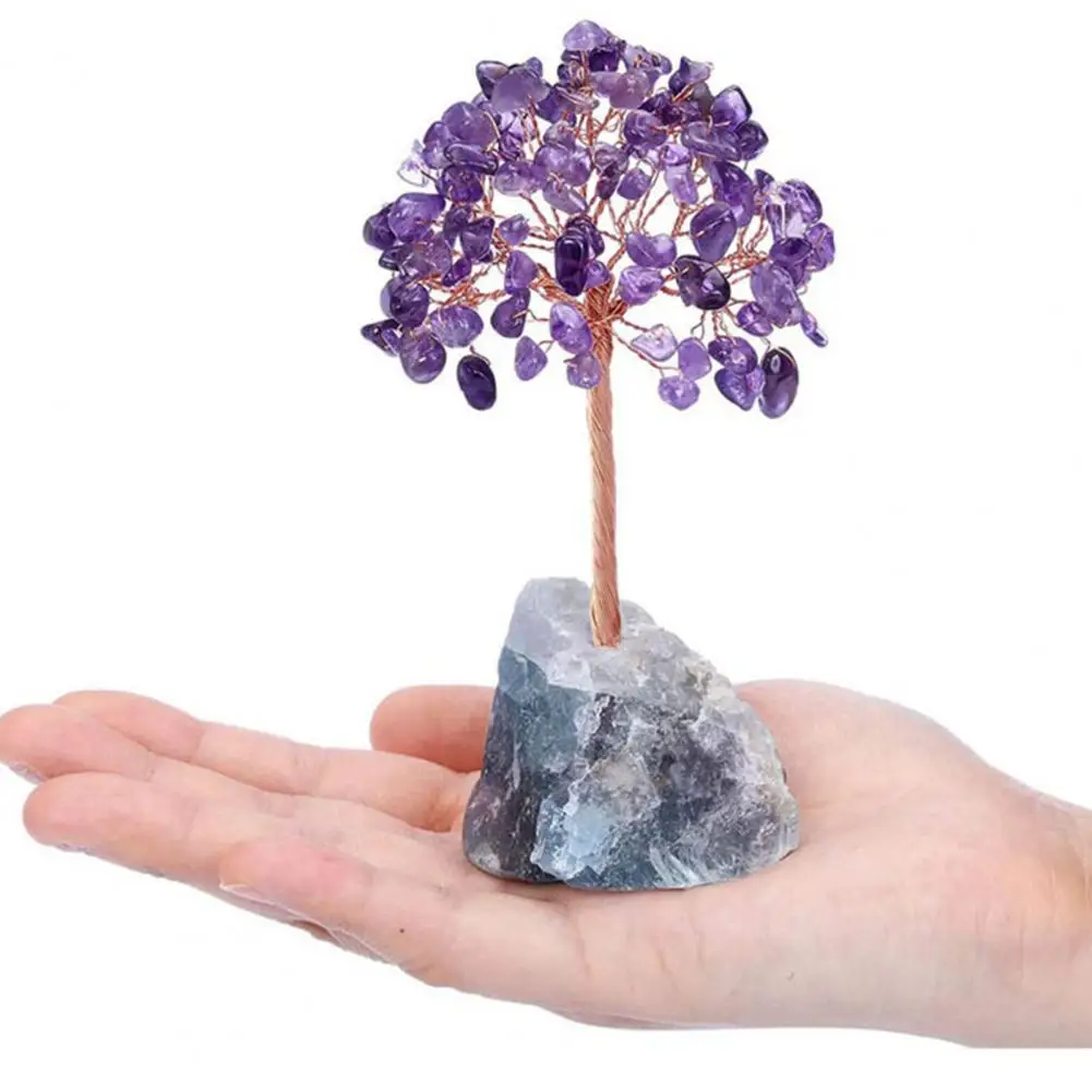 Rose Quartz Lucky Tree Good Meaning Handmade Home Decor with Base Faux Crystal Copper Wire Lucky Money Tree Home Decorations
