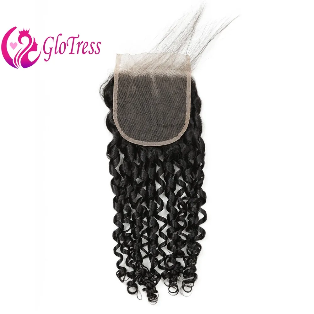12A 4x4 Lace Closure Pissy Curly Naturfarbenes Echthaar Brasilianisches Virgin Remy Haar, vorgezupft, Babyhaar, kein Haarausfall, kein Verfilzen – Detail 1