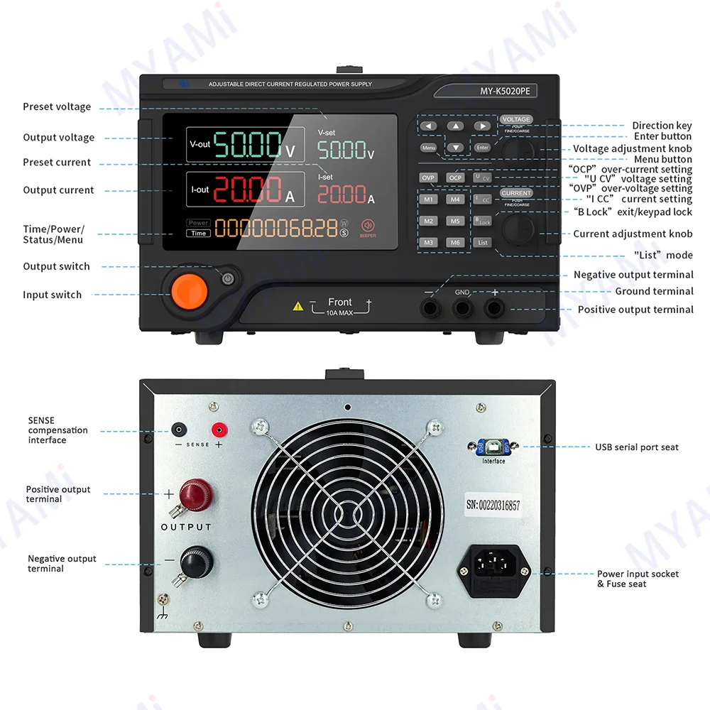 Laboratory adjustable 50V 20A 1000W programmable switch DC stabilized power supply