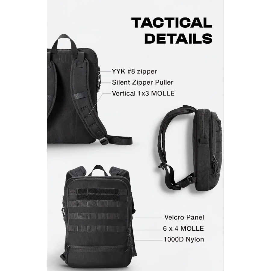 ® 15" Black Tactical Laptop Backpack For Men EDC Backpack with MOLLE Attachements Survival Tactical Backpack for 1 Day