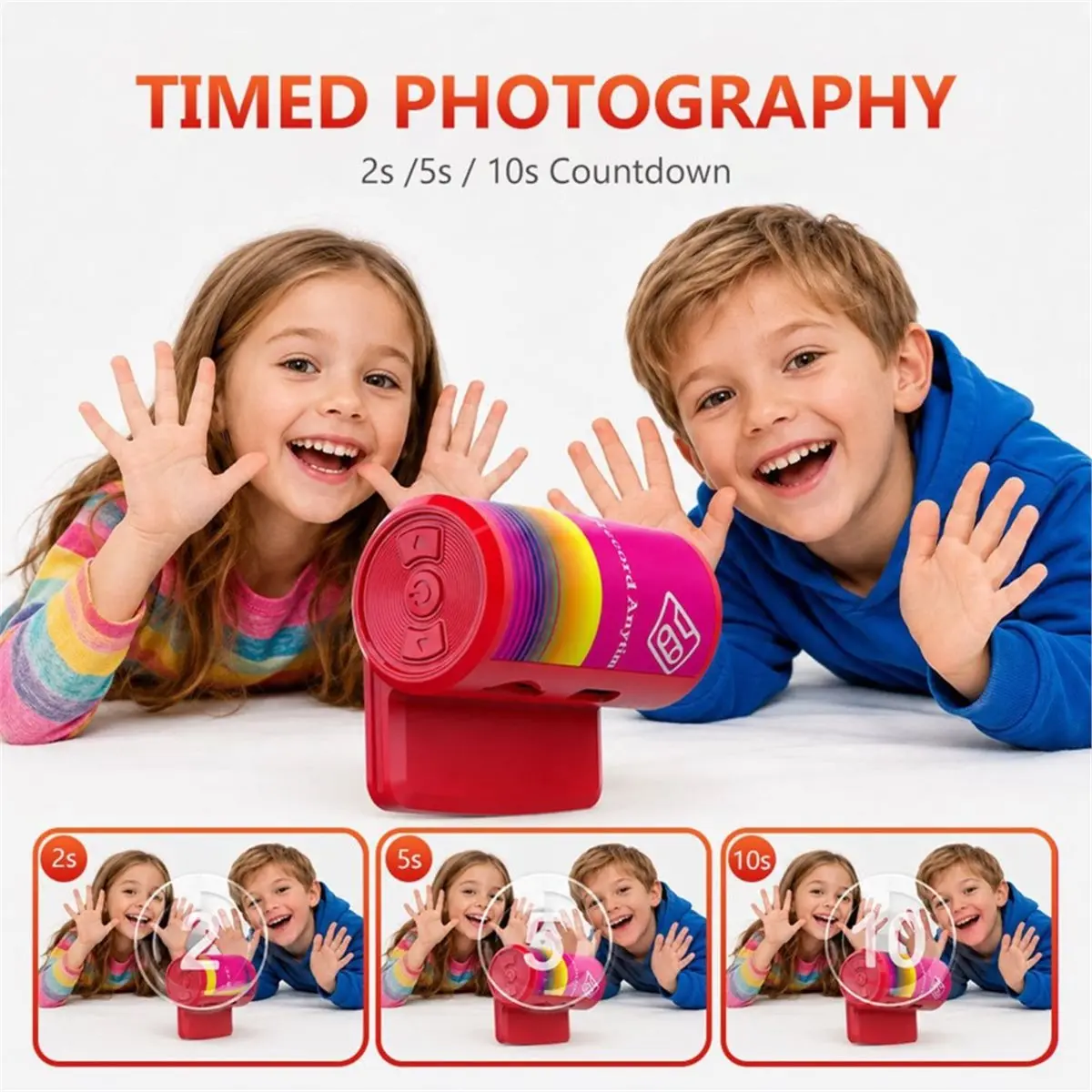 1080P Digital CCD Camera Video Recorder Vintage Film Camera Keychain Thumb Camera for Kid Teens Red