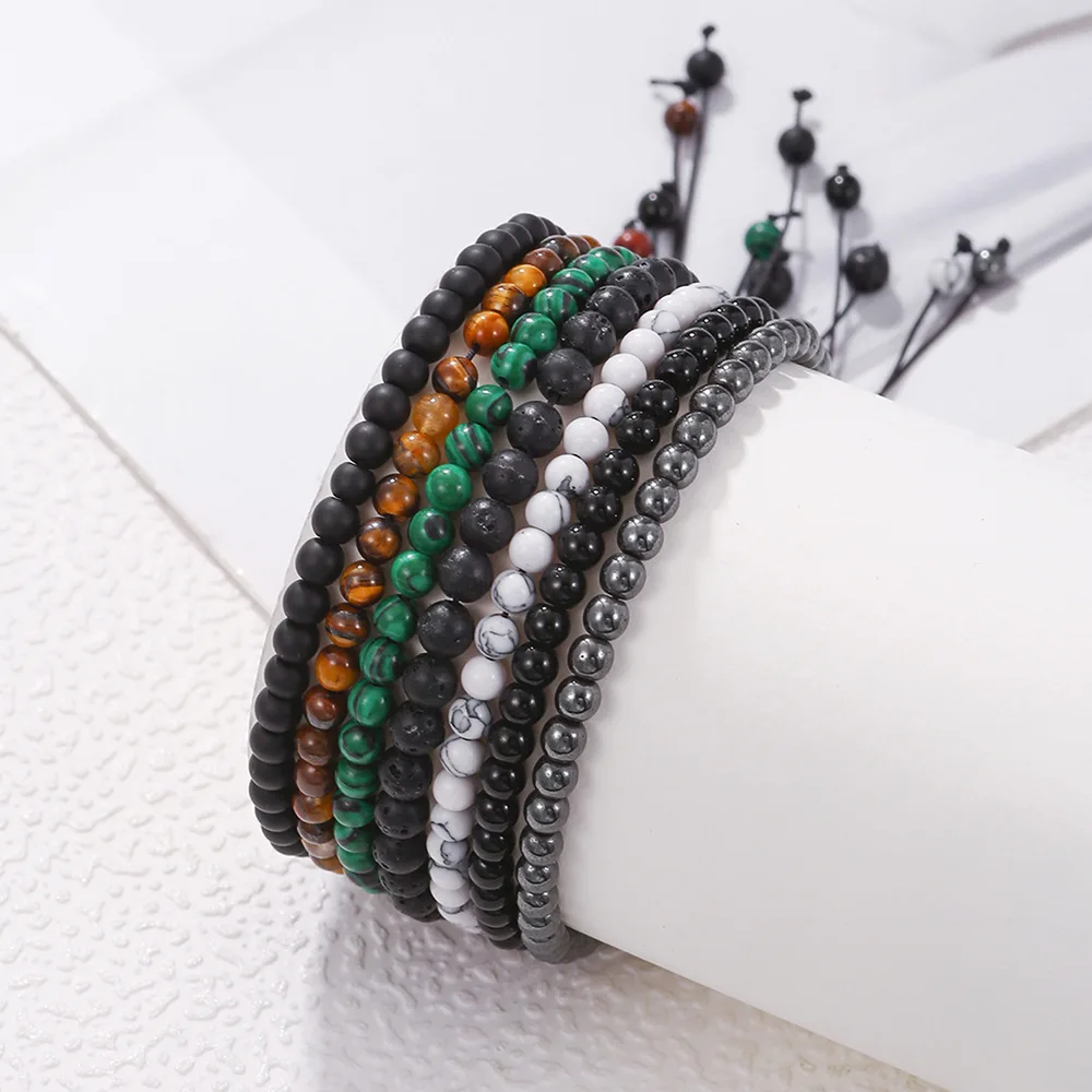 

10pcs Braided 4mm Stone Bead Weaving Chain Contracted Bracelet Women Men Energy Beads Buddha Bracelet Jewelry