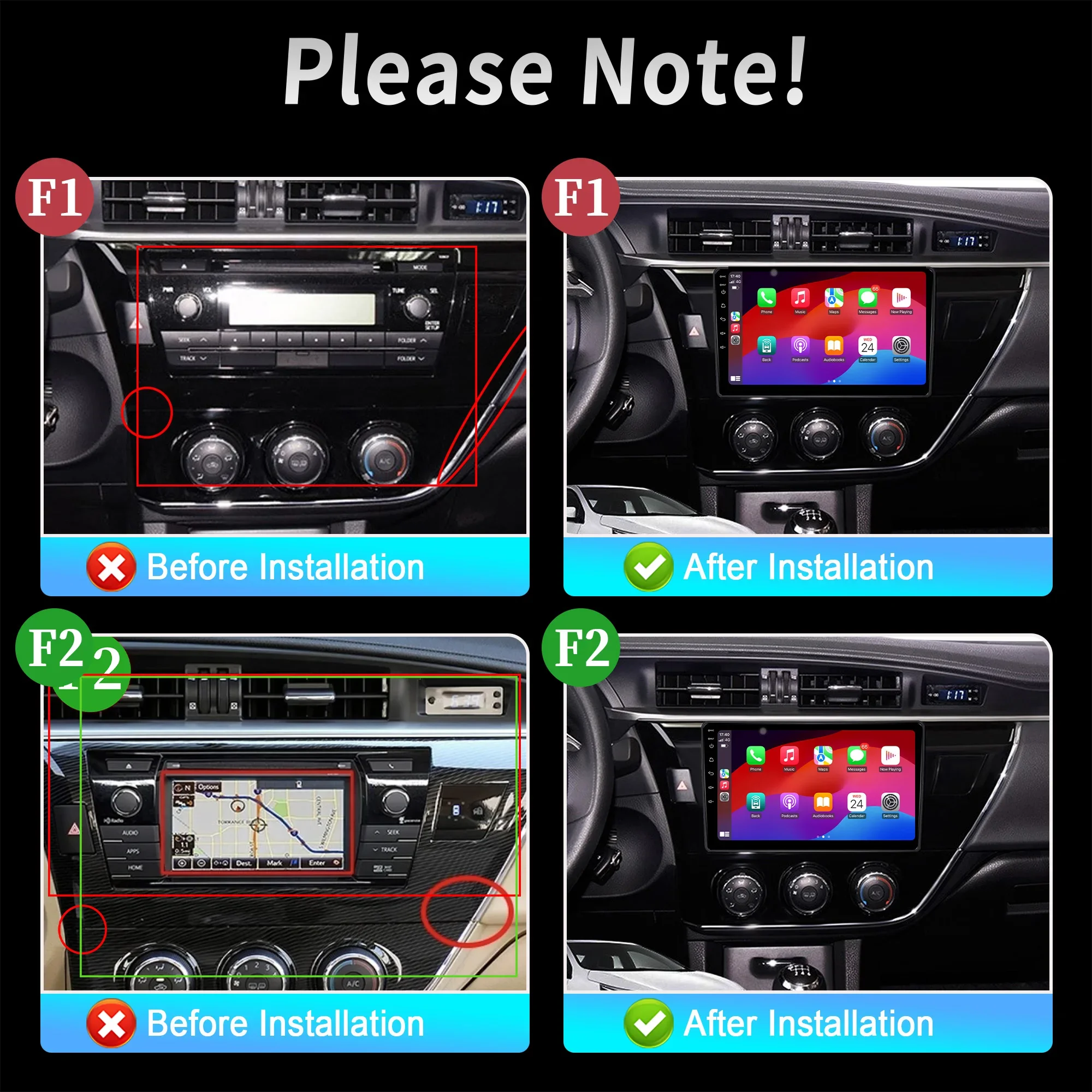 راديو السيارة أندرويد 14 لتويوتا كورولا 2014 2015 2016 ليفين رالينك 2013 - 2018 الملاحة الوسائط المتعددة اللاسلكية BT Carplay شاشة