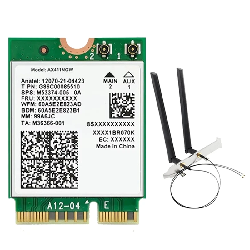 For  AX411 Wifi Card+2X8DB Antenna Wifi 6E Cnvio2 BT 5.3 Tri-Band 5374Mbps Module For Laptop/PC Win10/11-64Bit