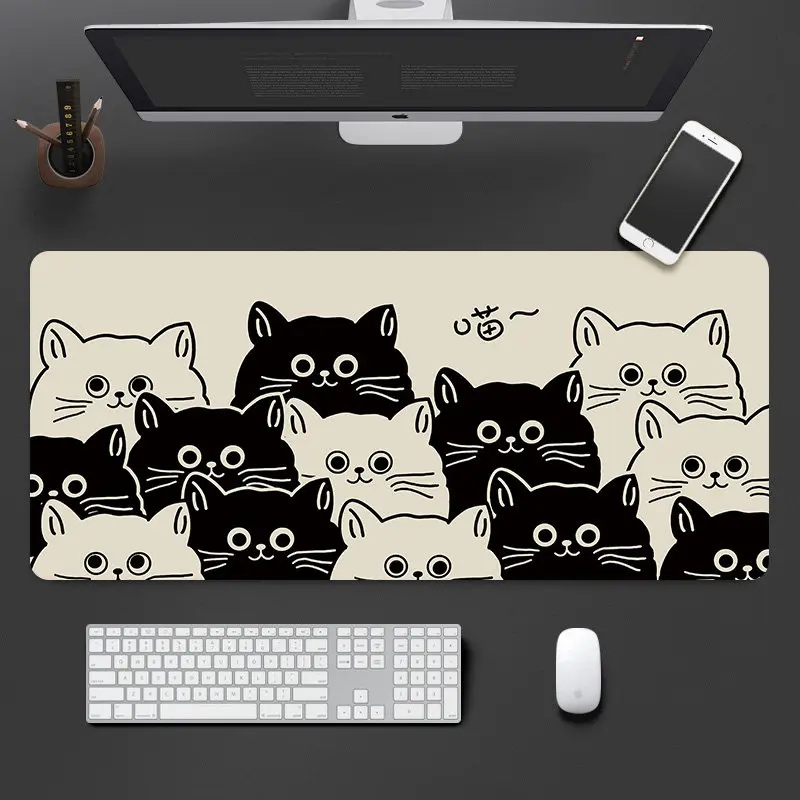 Fashion Cute Cat Rubber Mouse Pad Gaming Smooth Large Small Laptop Deskmat Keyboard Mat Stitched Edge Non-Slip Office Desk Pad