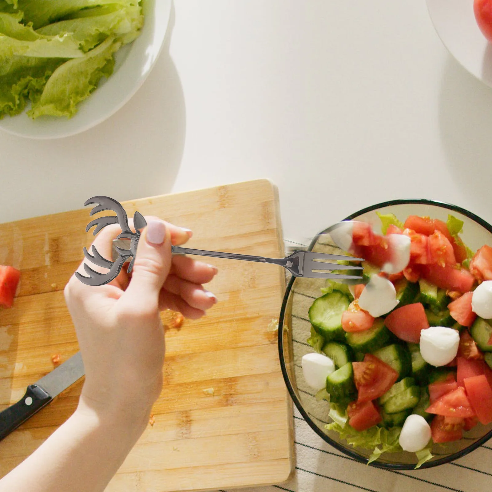 

5Pcs Mini Dessert Forks Stainless Steel Small Cute Reindeer Head Forks for Fruit Cake Pastry Salad Appetizers Silverware Set