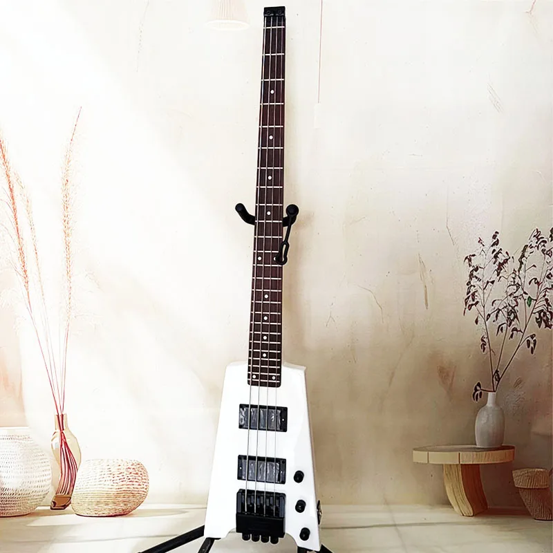 Local Warehouse, Guitar Clearance, 4‑String White Headless Electric Bass, Dual Humbuckers, Rock, Stage Performance, Free Shipping