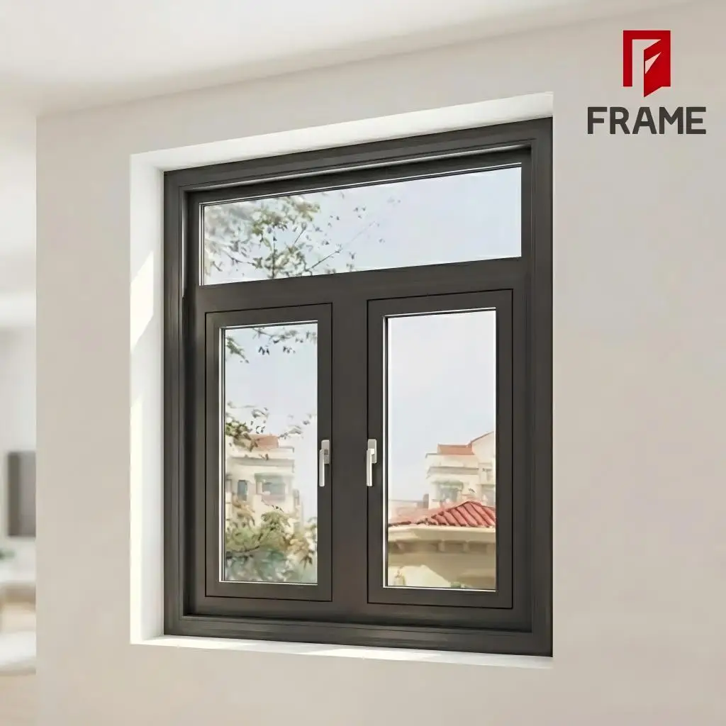 Custom Aluminum Tilt and Turn Inward Outward Opening Window with Flush Sash and Fixed Transom Combination for Modern Villa