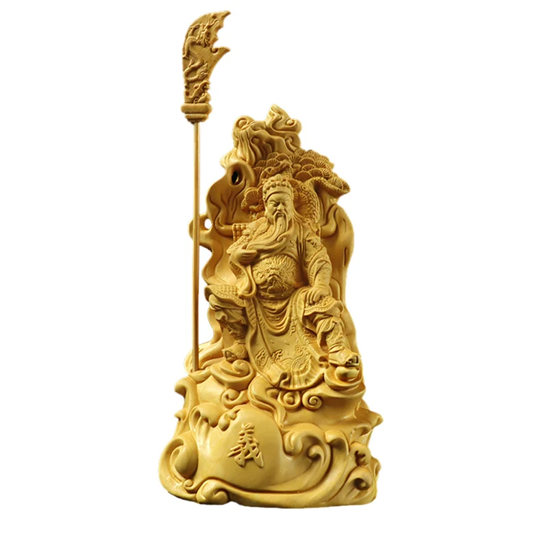 

16cm Wooden Guan Gong Statue Solid Wood Carving Chinese Style Mythical Characters God of War Guan Gong Home Decoration Crafts