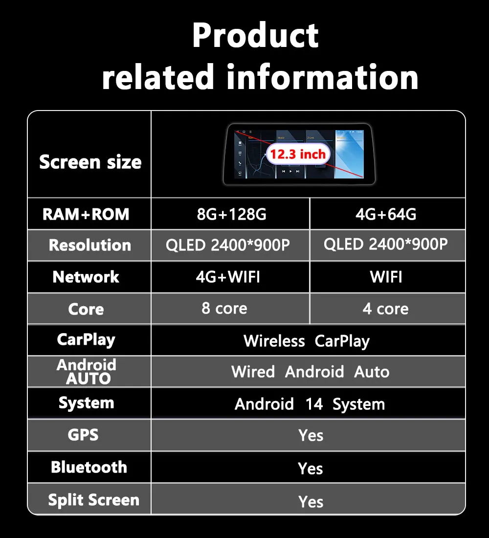 Right Hand Drvie Wireless CarPlay Android 12.3inch For BMW X3 F25 X4 F26 2011- 2017 Multimedia Video Player Touch Screen BT WIFI
