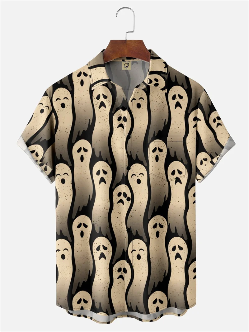 Hip-hop Halloween Cute Ghost 3D Print Shirts For Men Clothes Women Fashion Cool Short Sleeve Lapel Shirt Blouses Halloween Shirt