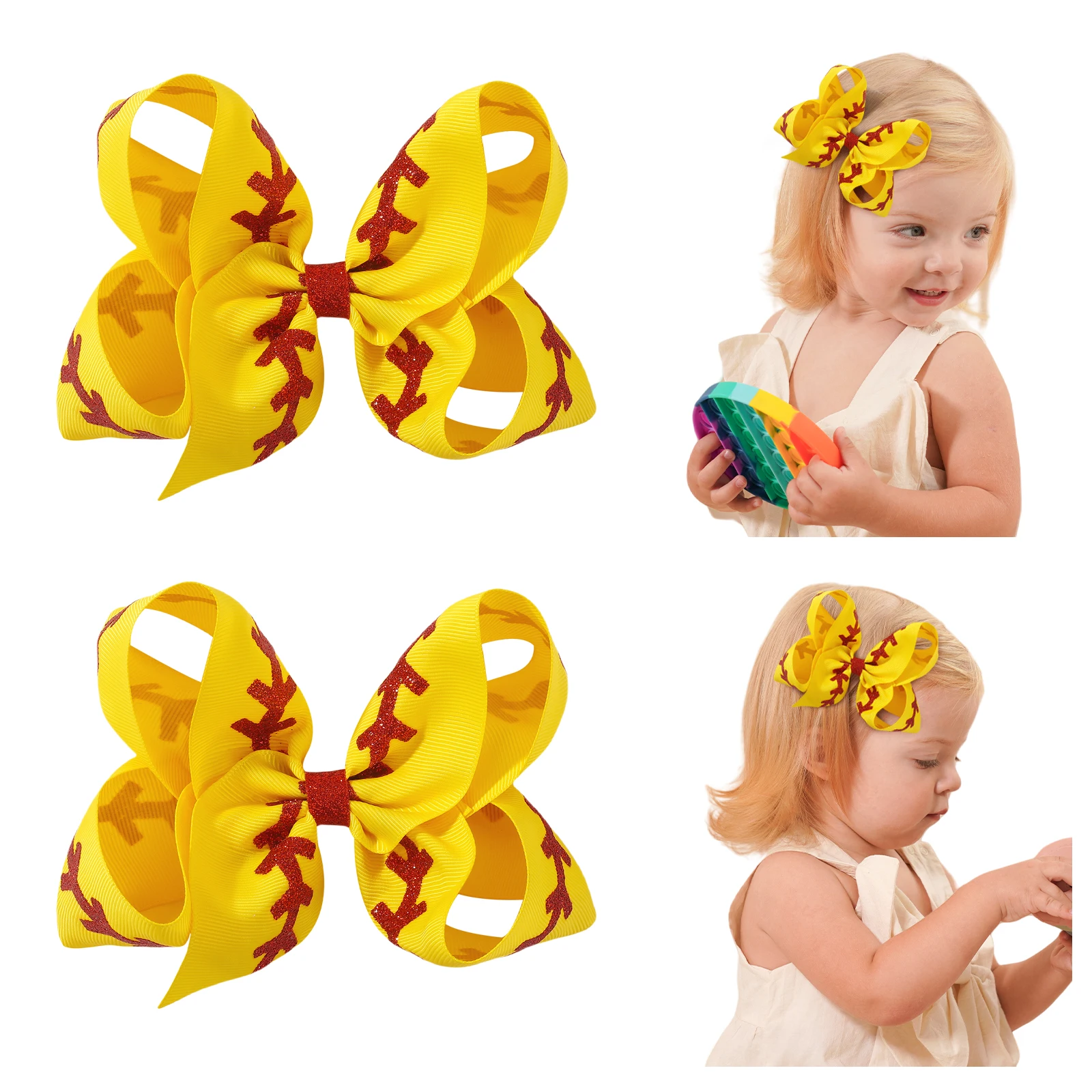 

2 шт./компл., однотонная лента, бейсбольный бант, заколка для волос с блестками для девочек и детей, большая эластичная шпилька ручной работы, новые аксессуары для волос