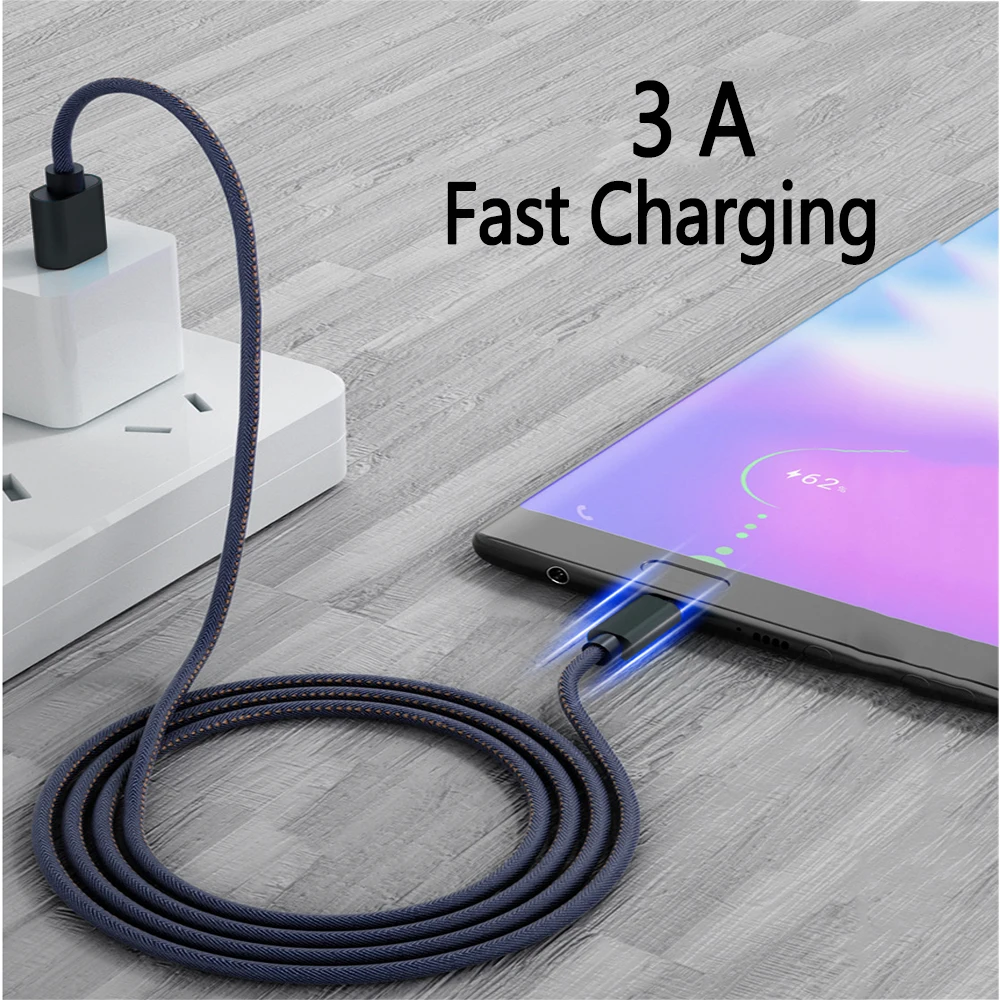 USB A To Type C Denim Data Cable Suitable For Android Samsung HuaWei Type C Fast Charging Cable USB C Mobile Phone Charging 1M image 4