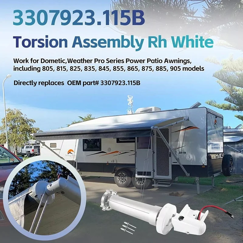 3307923.115B Awning Torsion Assembly White For Dometic Weatherpro Power Patio RV Awning RH Drive Head Assembly