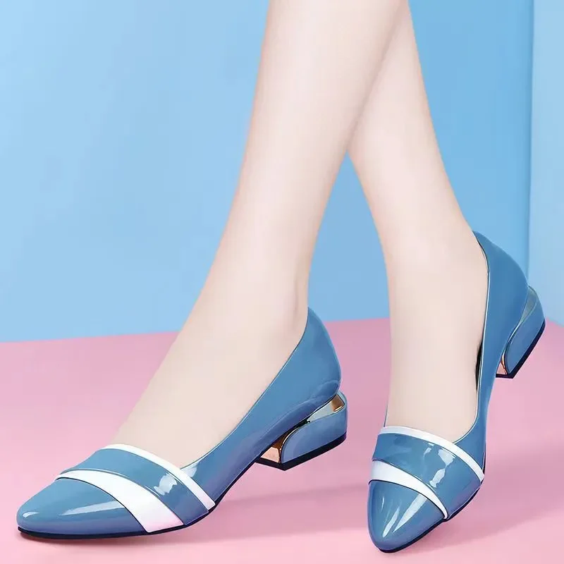Cresfimix sapatos femininos moda dulce peso ligero azul resbalón en zapatos de tacón cuadrado señora zapatos clásicos cómodos ab662