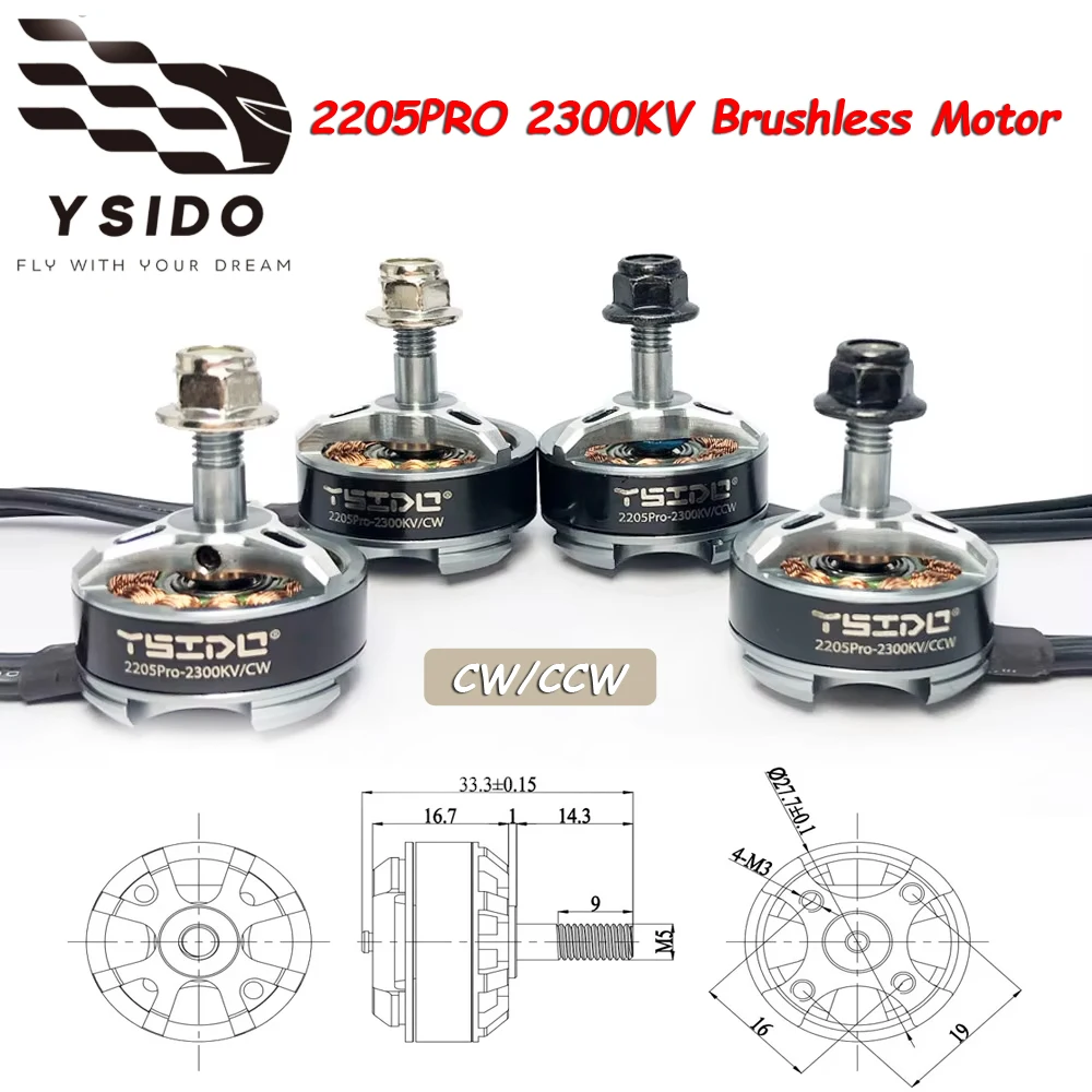 

Бесколлекторный двигатель YSIDO 2205PRO 2205 PRO 2300KV CW/CCW 2-4S для 5-дюймовых FPV RC дронов QAV250 X210, гоночных квадрокоптеров, запчасти для радиоуправляемых моделей