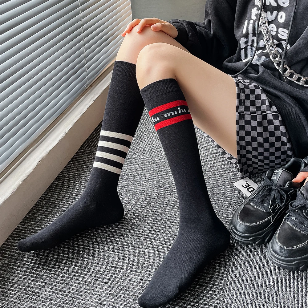 Women's Socks Mid-Tube Calf Socks Spring And Autumn Thin Section Pressure Cotton Letter Long Tube Half-Section Sports Stockings