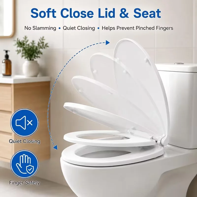 UR CHOICE Soft Close Toilet Seat with Built-In Toddler Training Seat, White V Shape, Quick Release Hinges, Easy Clean Bathroom