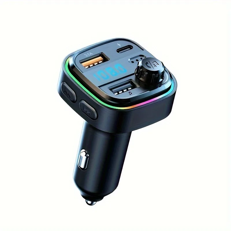 Transmetteur FM,Adaptateur Bluetooth Voiture,Radio Lecteur de Musique MP3,2 Ports USB 5V/3A,Chargeur Rapide de Voiture Type C