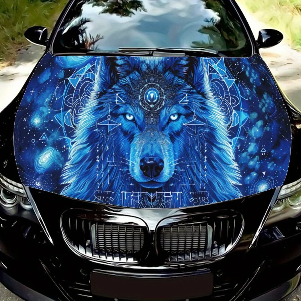 

Mysterious Pattern Blue Wolf Car Hood Wrap Color Vinyl Sticker Truck Graphic Bonnet Auto Accessories Decoration Decal Gift