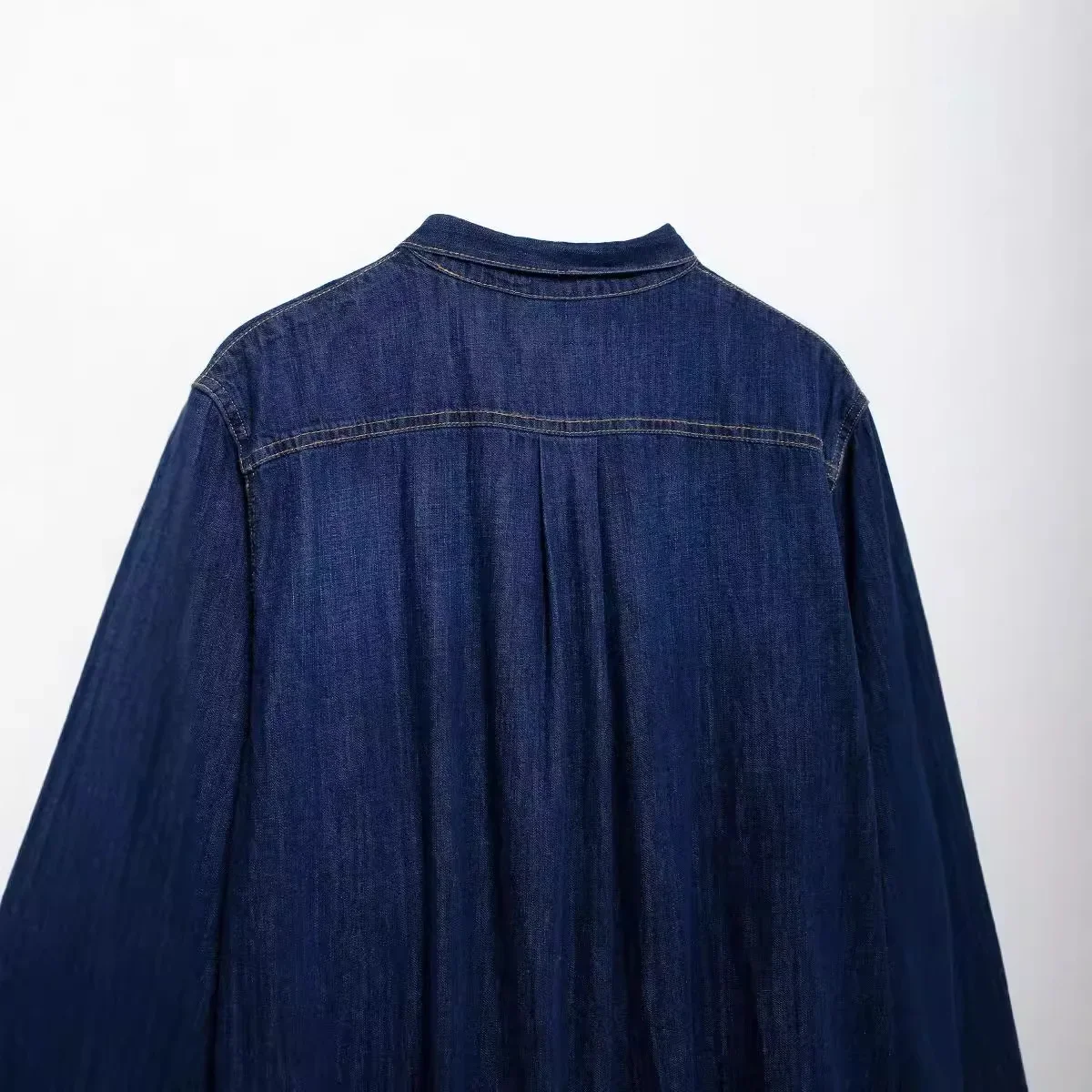 Outono manga cheia gola camisa novo estilo único bolso denim camisa borboleta nó decoração feminina botão até ajuste fino