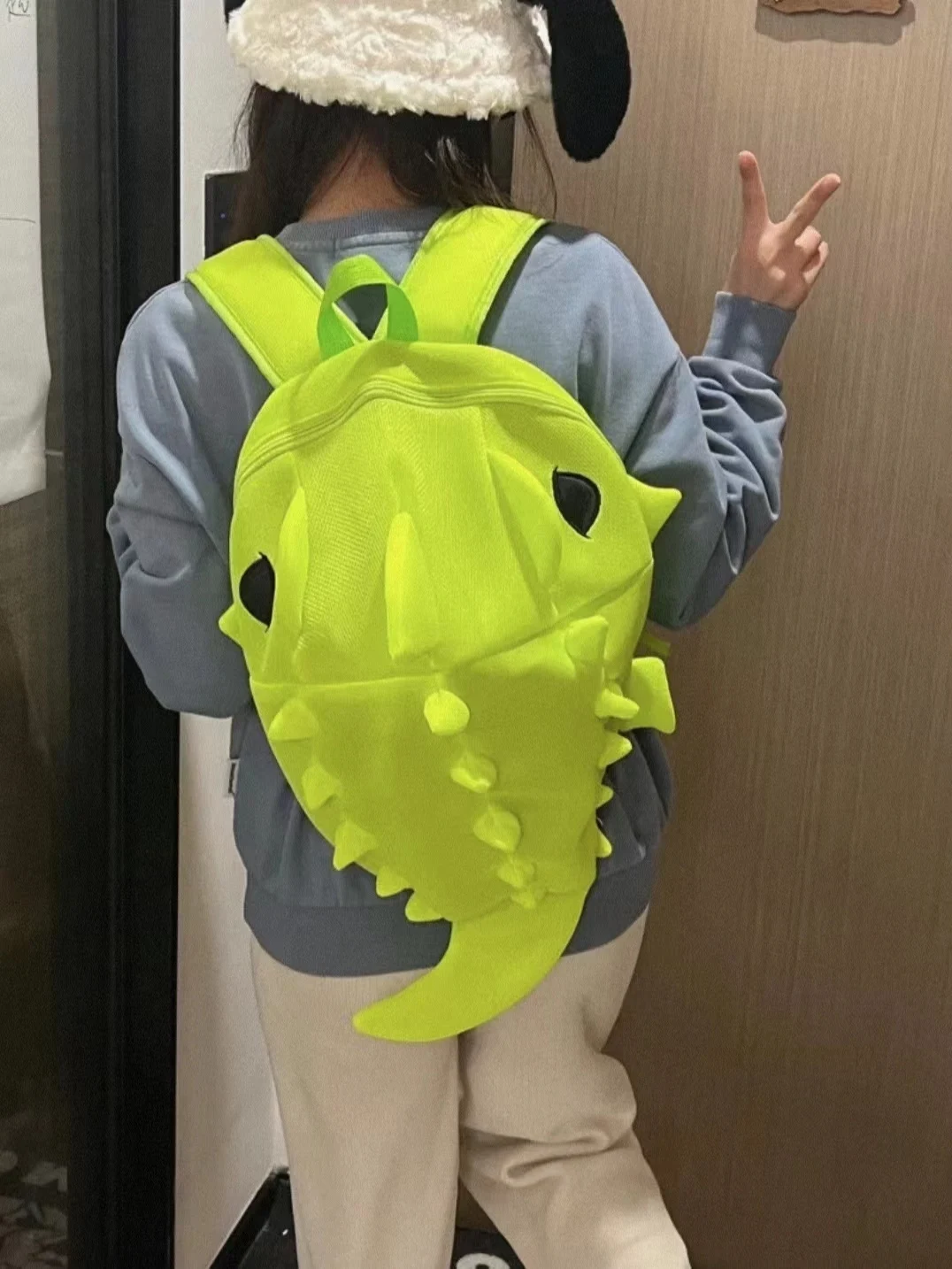 

Large Capacity Dinosaur Backpack Cute Ugly Backpack Funny Children's Cartoon Helmet Bag Double Shoulder Bag Women's Gift
