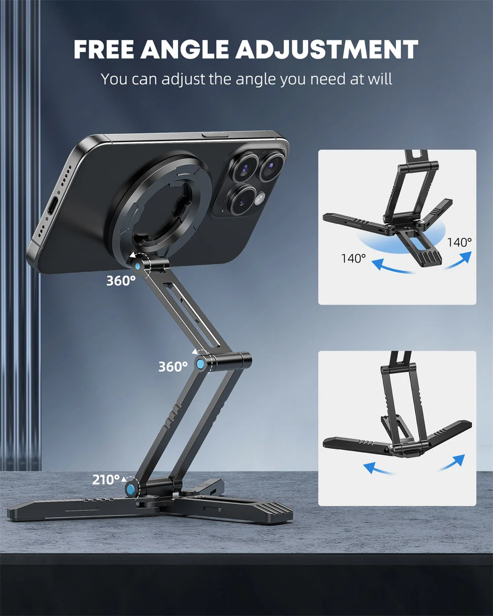 2025 Foldable Magnetic Phone Tripod Stand with Acra Desktop Magnet Phone Holder for Magsafe iPhone 16 15 14 13 12 Pro Samsung