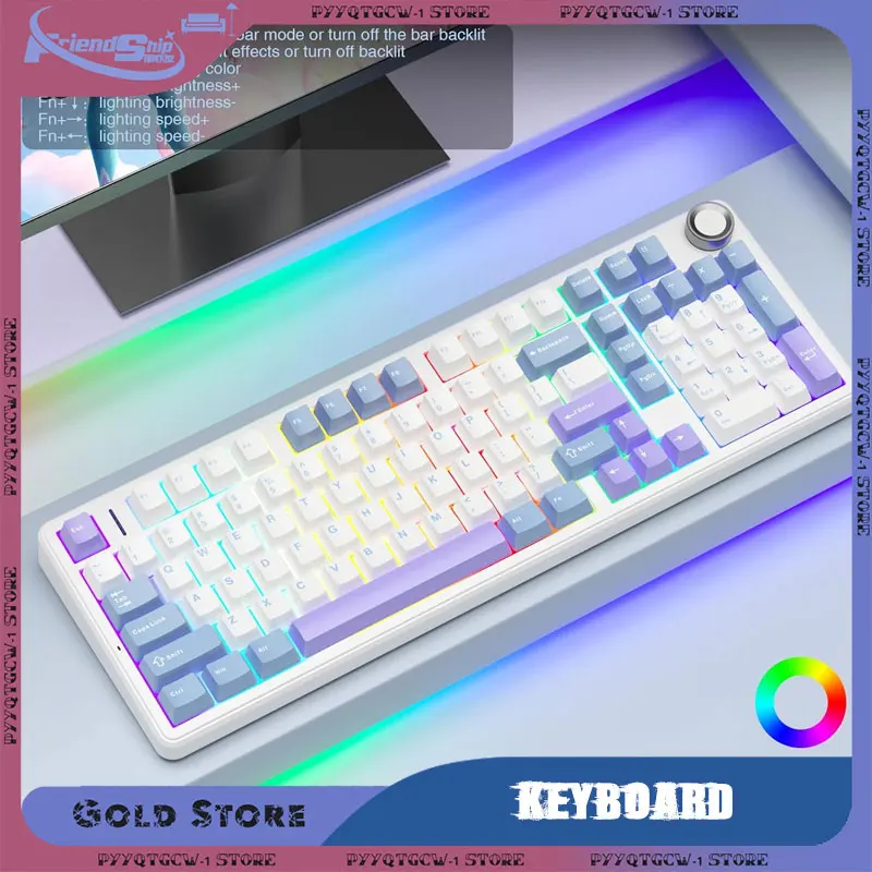 

AULA F99 Mechanical Keyboard Wireless Bluetooth Wired PBT Gasket RGB Tri-Mode Game Keyboard Laptop Accessories Office Supplies