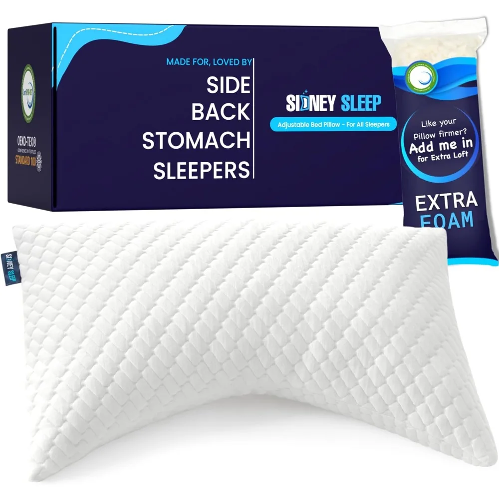 

Sidney Sleep Pillow for Side and Back Sleepers - Comfort for Neck and Shoulder Pain - Adjustable and Customizable Shredded